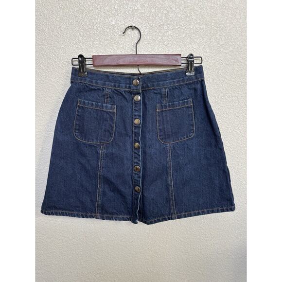 BDG Urban Outfitters Blue Denim Mini skirt snap button medium school girl preppy - Picture 1 of 5